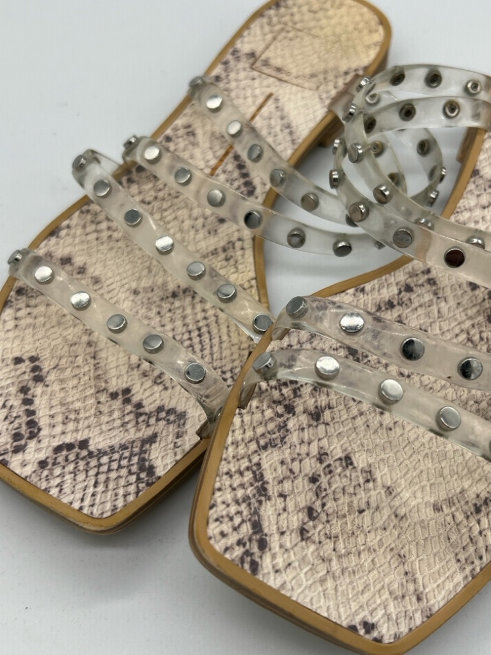 Dolce Vita Studded Clear-Strap Snake Print Slide Sandals - Nude - Picture 5 of 5